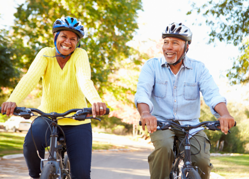 Man and woman on bikes