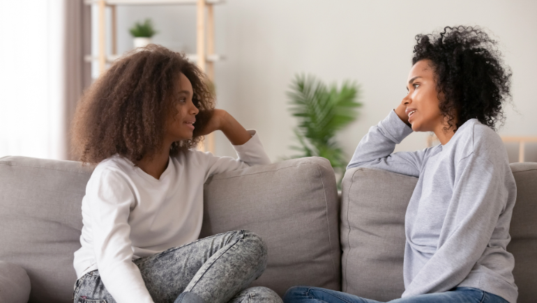 parent and daughter talking to eachother